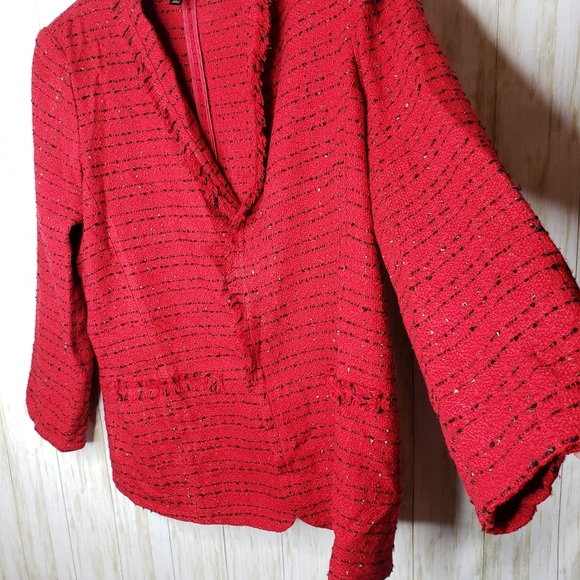 Worthington Womens Blazer Open Front Tweed Red & Black Plus Size XXL Jacket - Picture 8 of 16